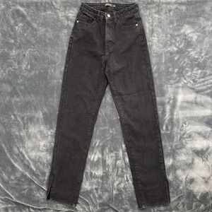 Nasty Gal Black Ridged Denim Jeans Size 4 High Rise Y2K‎ Slit